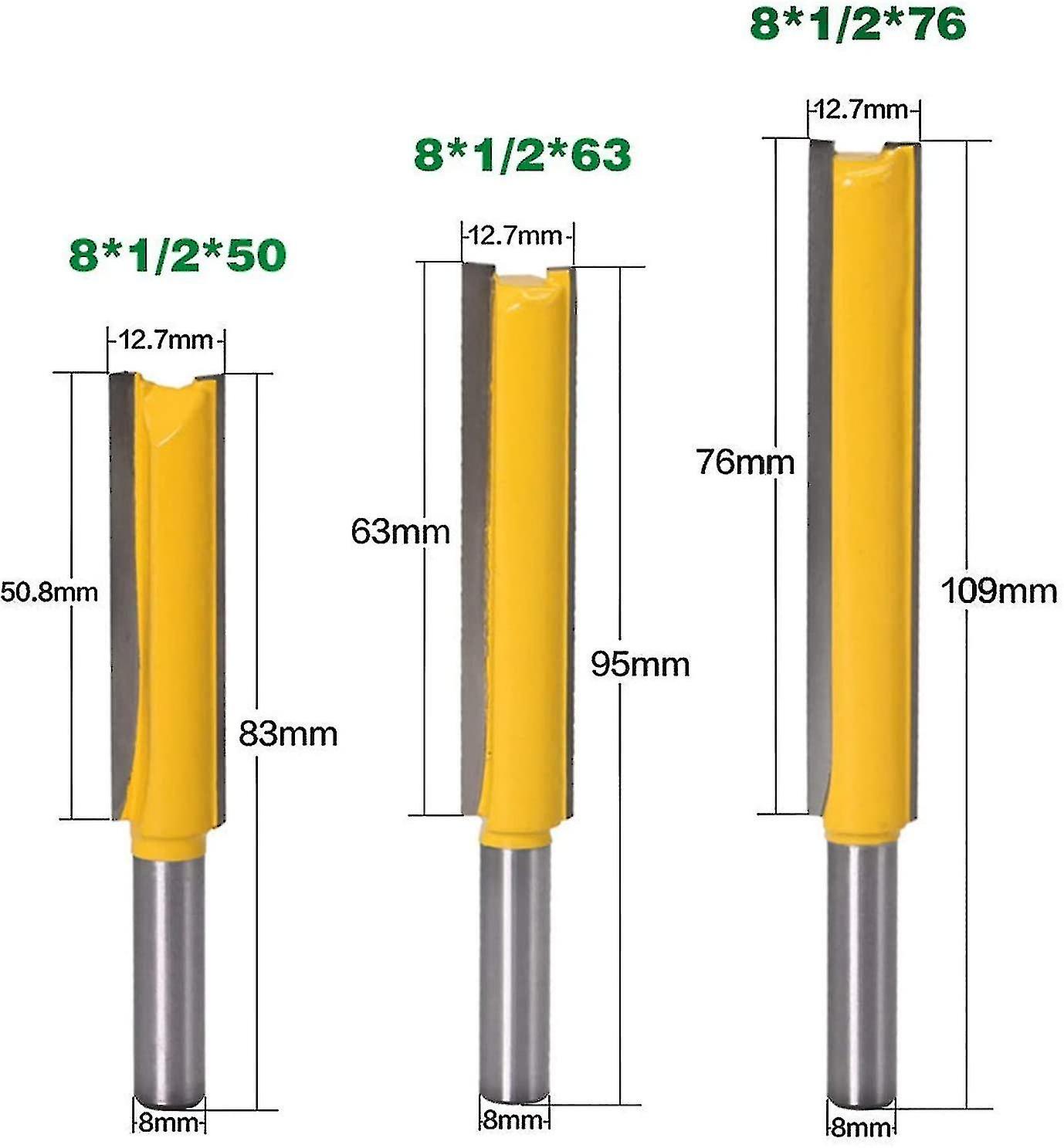 3pcs 8mm Shank Extra Long Router Bit， Woodworking End Mill Extra Long End Mill Straight End Mill 8mm