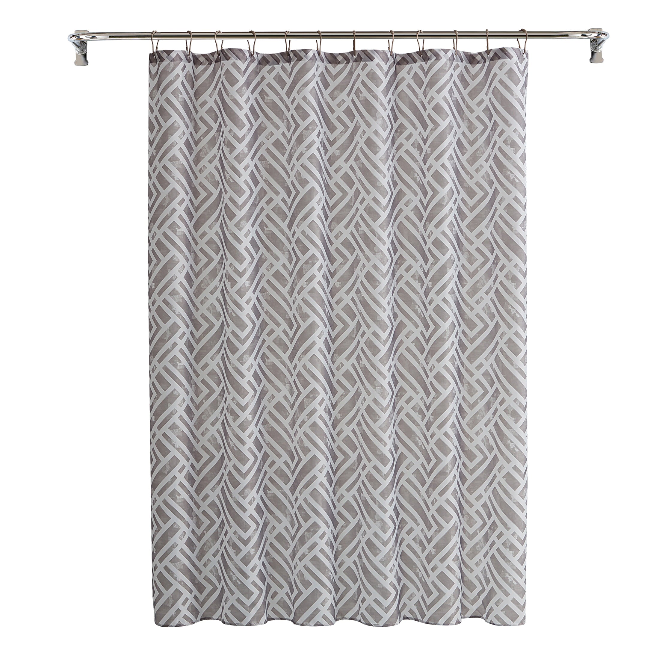 Mainstays 15-Piece Geometric Polyester Shower Curtain Set， Beige