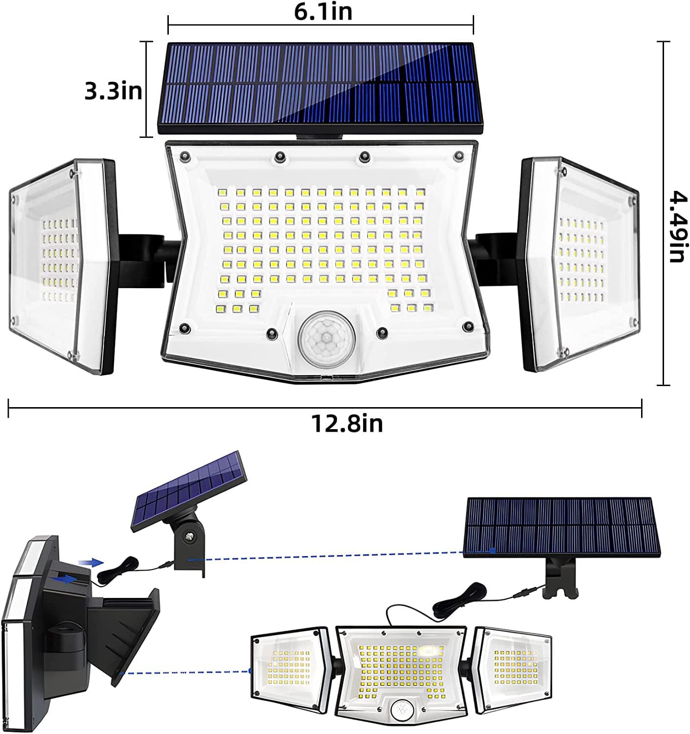 Ucgg 2 Pack Solar Lights Outdoor 3 Mode Lighting 266 LED 2500Lm Solar Flood Security Lights 270° Adjustable 3 Head with Motion Sensor IP65 Waterproof