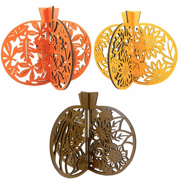 Ganz Laser Cut Pumpkins Set 3 Set Of Three Laser Cut Pumpkins 8 0 Inches Leaves Sunflowers Gourd Acorn Er70576 Wood Multicolored