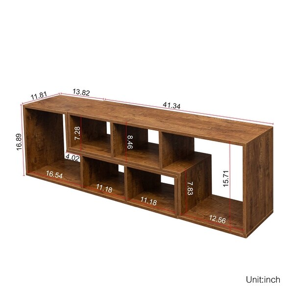 Double L-Shaped TV Stand Display Shelf Bookcase for Home Furniture Walnut