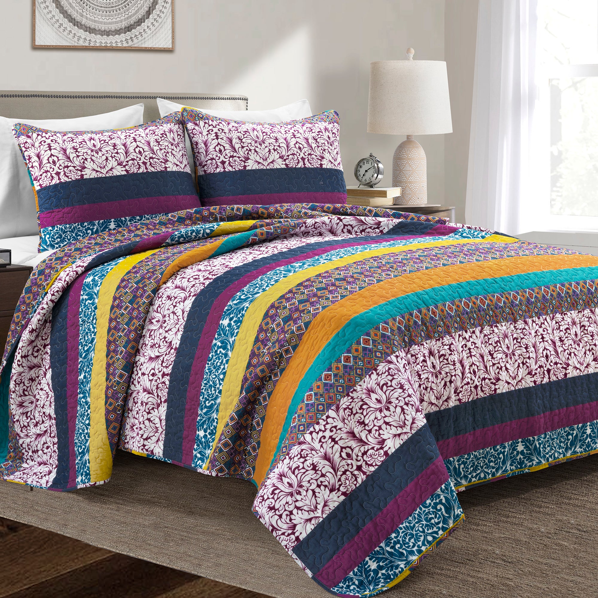 Bedding Bundle: Haniya Comforter Set + Boho Stripe Quilt Set