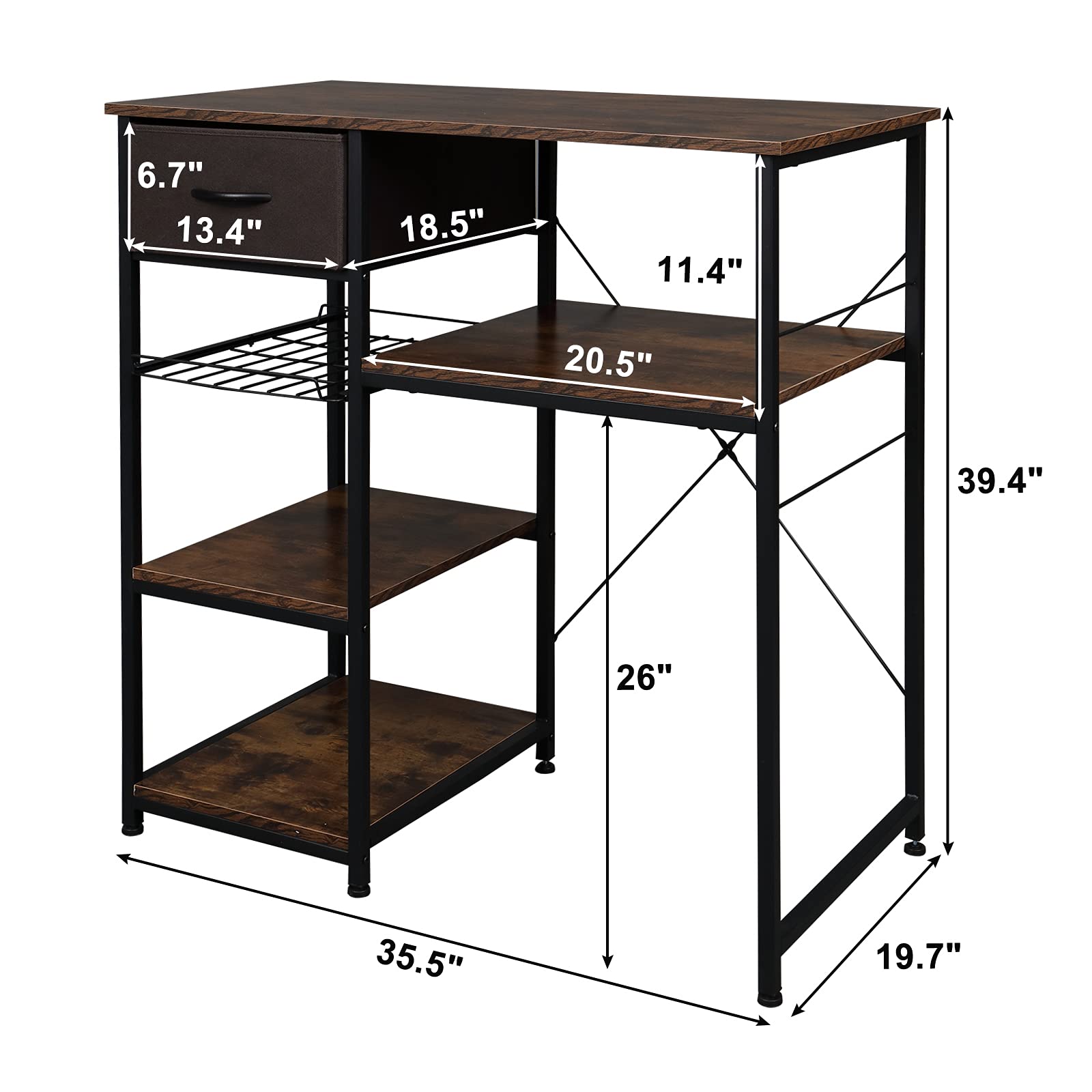 4-Tiers Microwave Oven Stand Kitchen Bakers Rack with Big Drawer Wine Rack