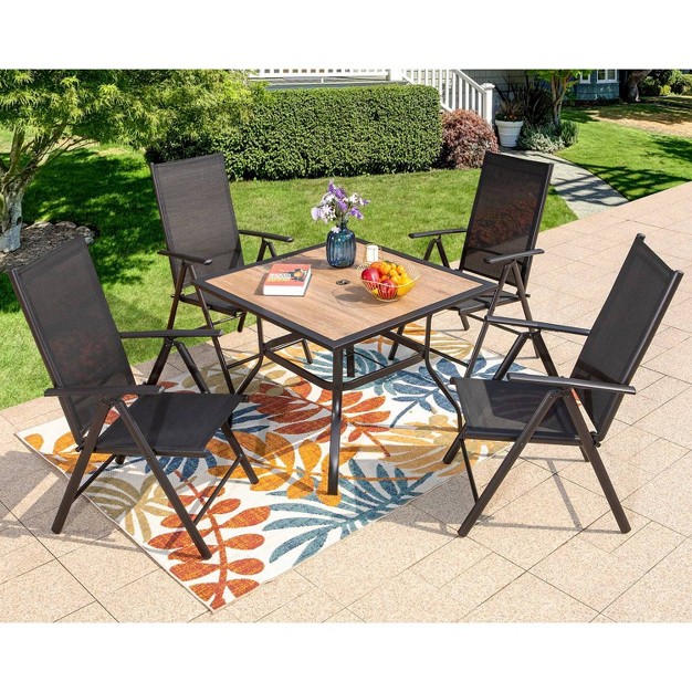 5pc Patio Set With Square Faux Wood Top Table amp Reclining Sling Chairs With Armrests Captiva Designs