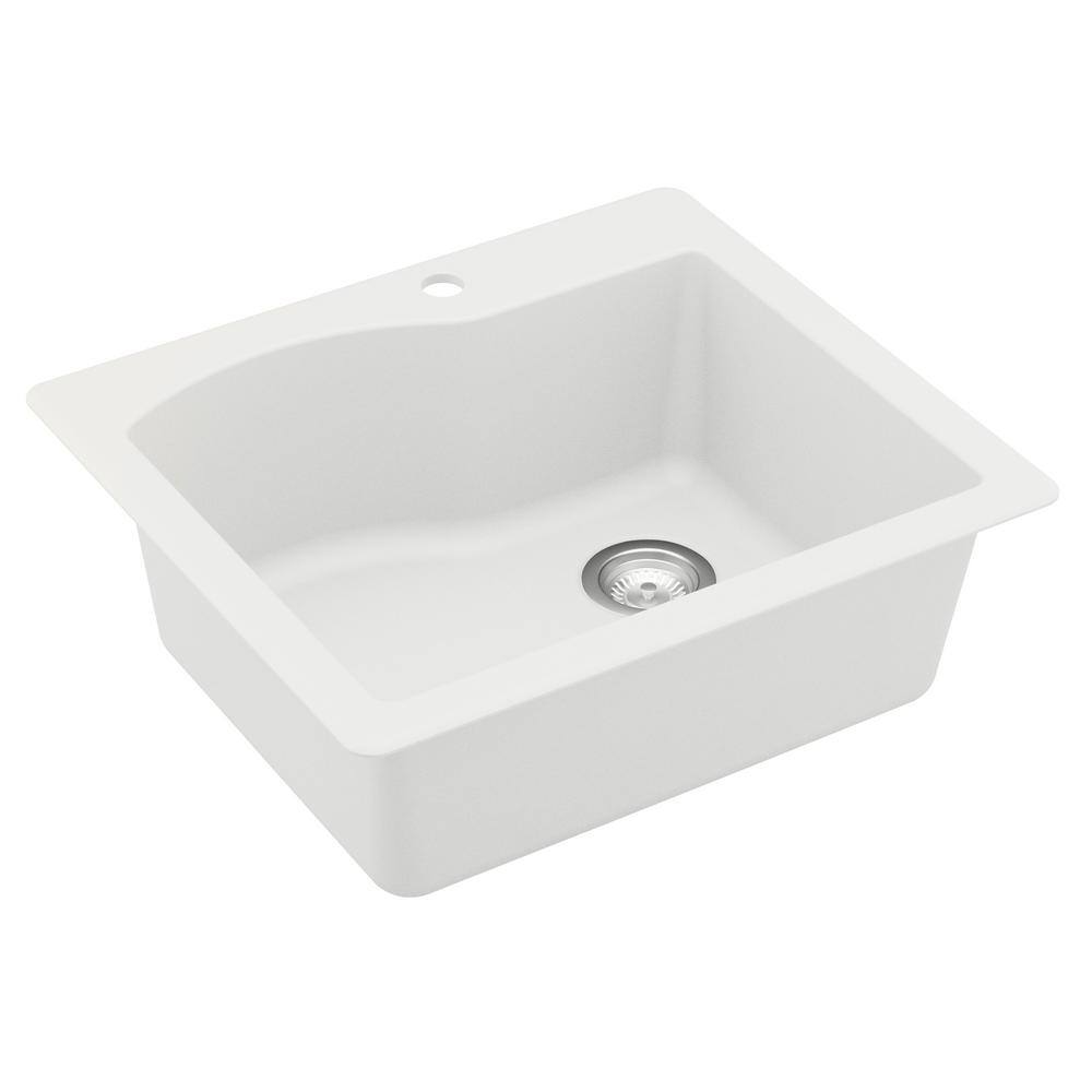 Karran Drop-In Quartz Composite 25 in. 1-Hole Single Bowl Kitchen Sink in White QT-671-WH