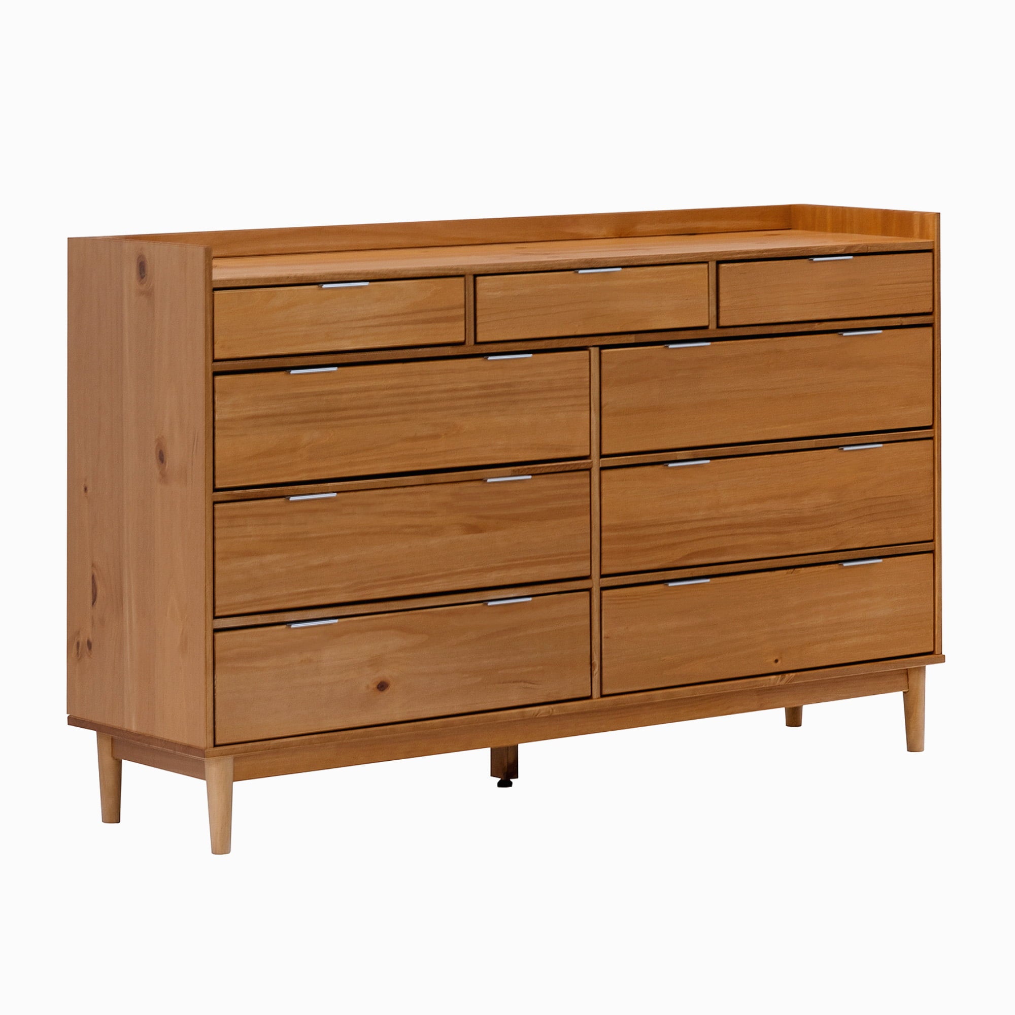 Manor Park Mid-Century Modern 9-Drawer Wood Dresser, Solid Caramel