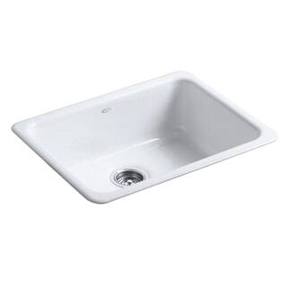 KOHLER Iron Tones Dual Mount Cast Iron 24 in. Single Bowl Kitchen Sink in White K-6585-0