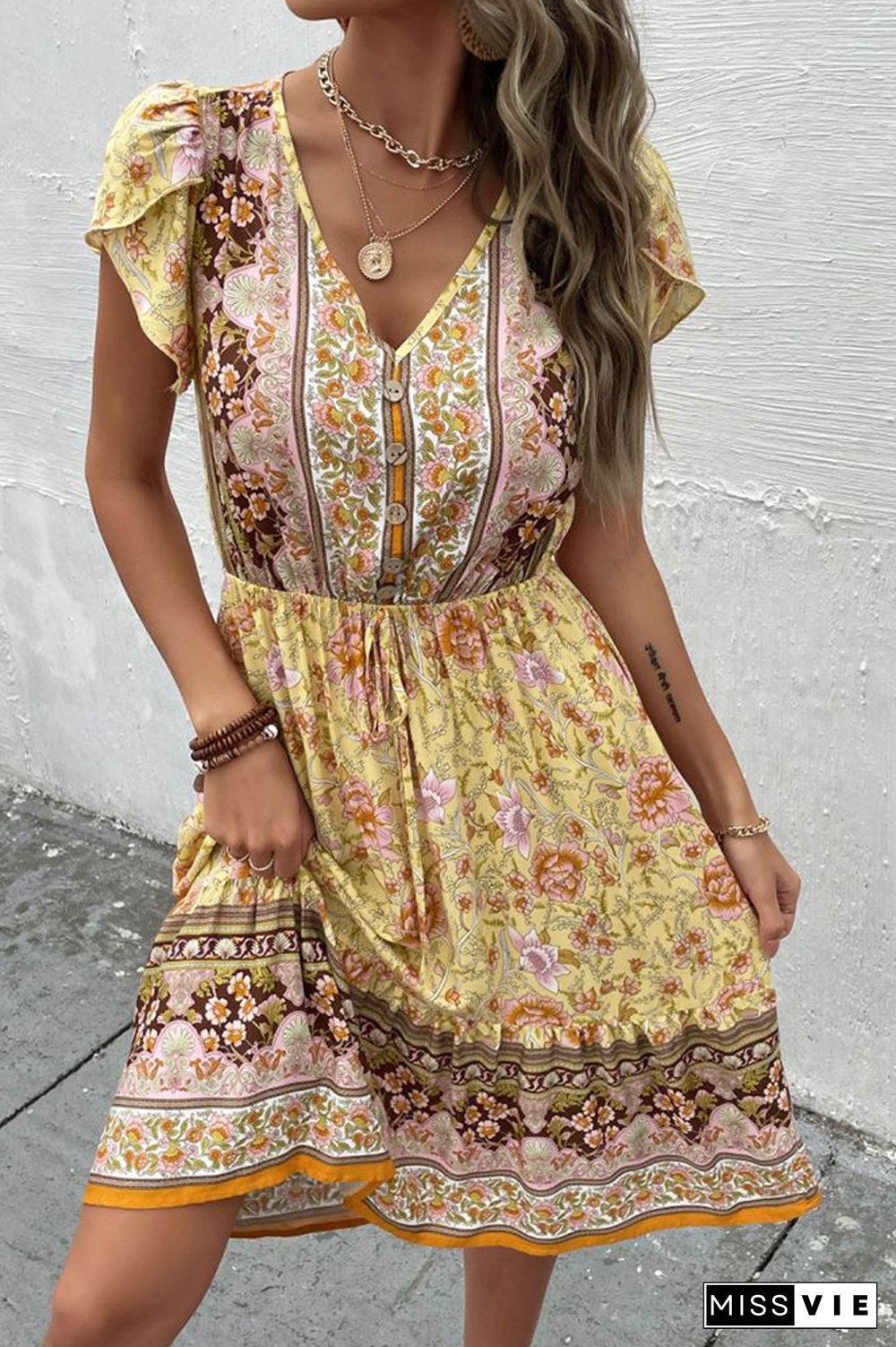 Bohemian Floral Print Dress Wholesale