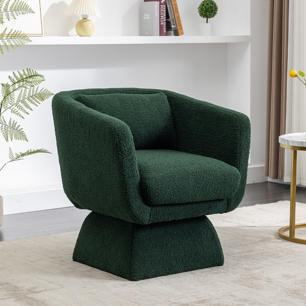 Swivel Accent Chair Comfy Teddy Fabric Padded Seat 360 Degree Club Chair， Leisure Chair with Special Base Design for Living Room