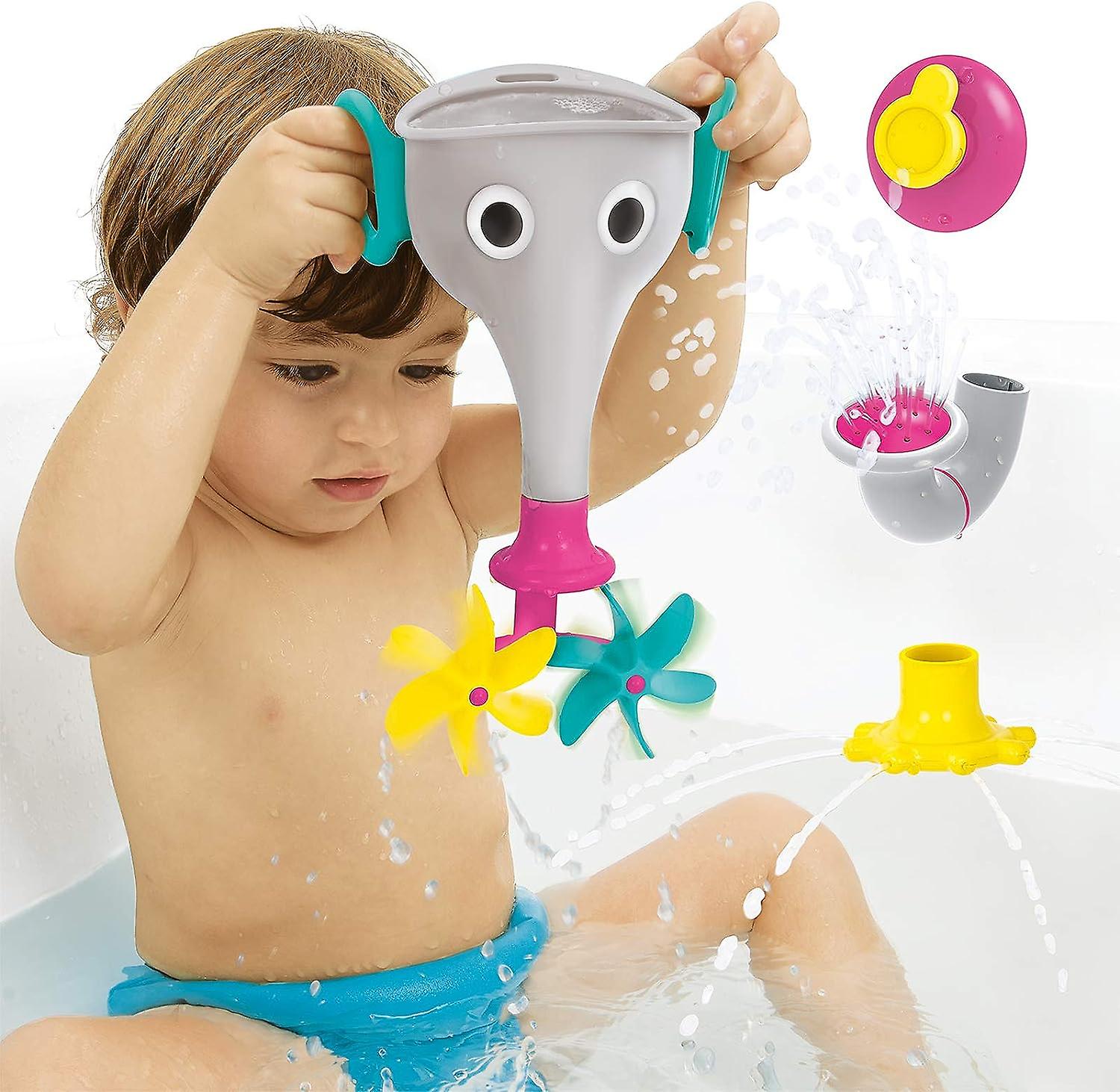 Funelefun Fill N Sprinkle Bath Toy. An Elephant Trunk Funnel Toddlers Play With 3 Interchangeable Trunk Accessories That Spins， Twist And Sprinkle， Pr