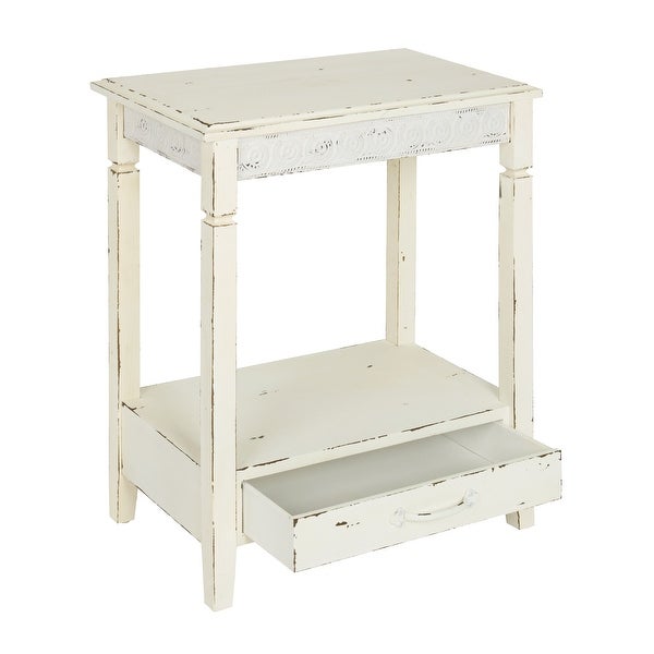 Kate and Laurel Idabelle Wood Side Table with Drawer， White