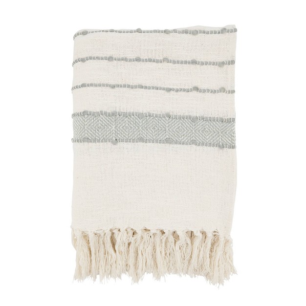 Boho Charm Woven Striped With Fringe Throw Blanket Ivory Saro Lifestyle