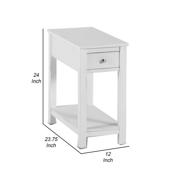 Nili 24 Inch Side End Table， Crisp White Finish， Single Drawer and Shelf - 24 H x23.75 W x 12 L Inches