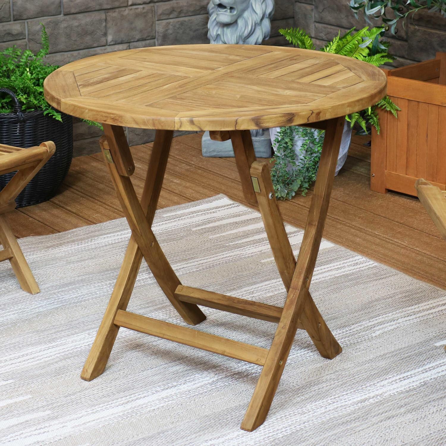 Ultimate Patio 32 1/2-Inch Round Teak Folding Outdoor Patio Table