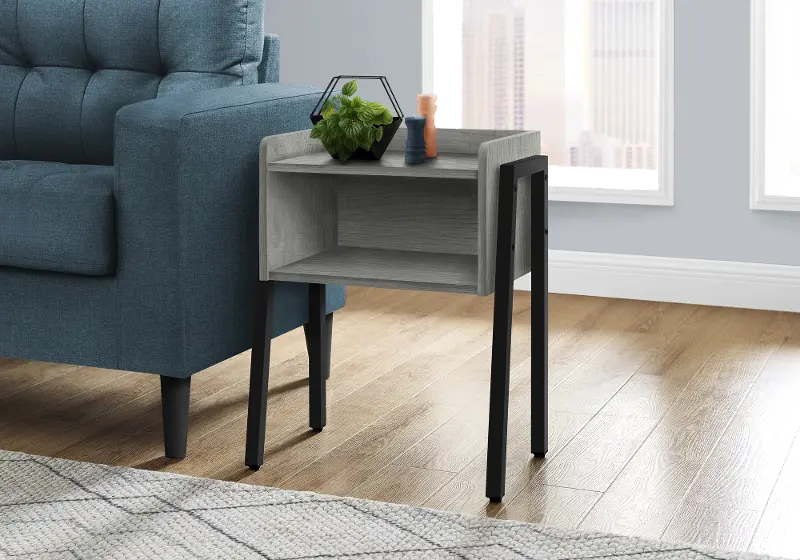 Industrial Grey Storage Cubby Accent Table