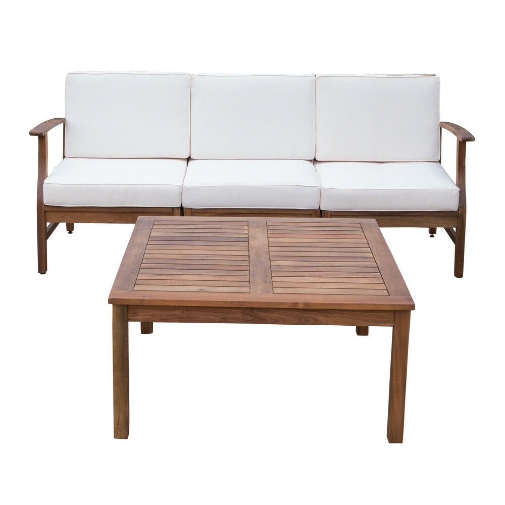 Perla Outdoor Acacia 4 pc. Cushioned Sofa and Table Set by Christopher Knight Home