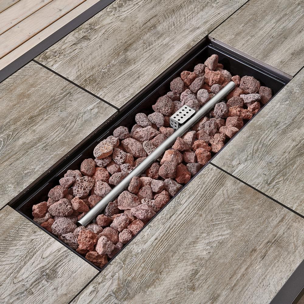 Hampton Bay Belize 51 in. W x 25 in. H Rectangle Aluminum Liquid Propane Fire Pit in Dark Brown Belize 51B 1PC