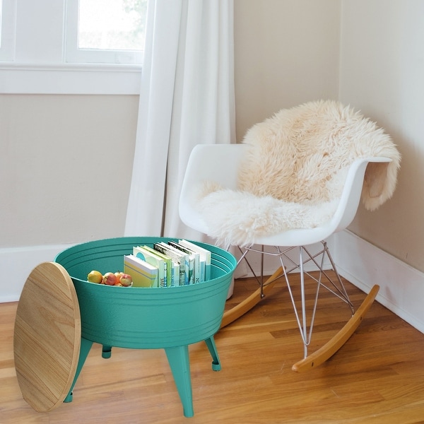 Farmhouse End Table， Rustic Side Table w/Wood Lid， Coffee Table - 24.21*18.89*18.11 in