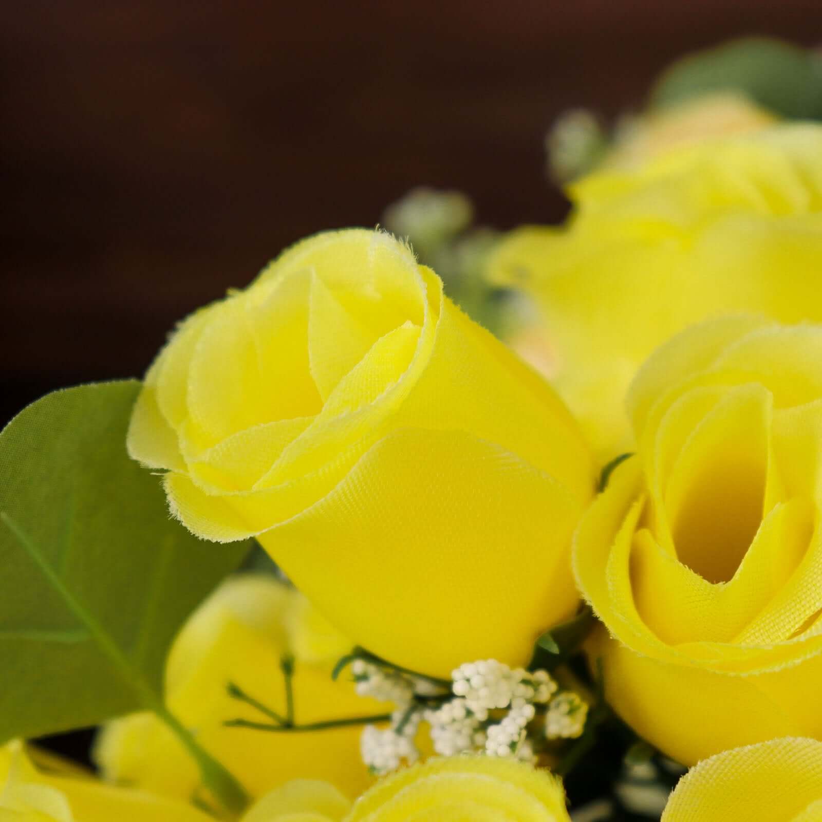 12 Bushes Yellow Artificial Premium Silk Flower Rose Bud Bouquets