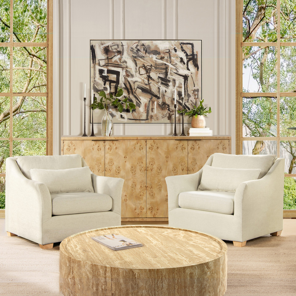 Ada 38 quotFlared Arm Contemporary Armchair with Lumbar Pillow  Flax White Linen   Transitional   Armchairs And Accent Chairs   by Jennifer Taylor Home  Houzz