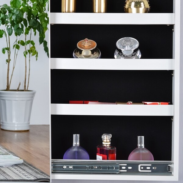 Full Mirror Jewelry Storage Cabinet With with Slide Rail， Can Be Hung On The Door Or Wall - - 37179007