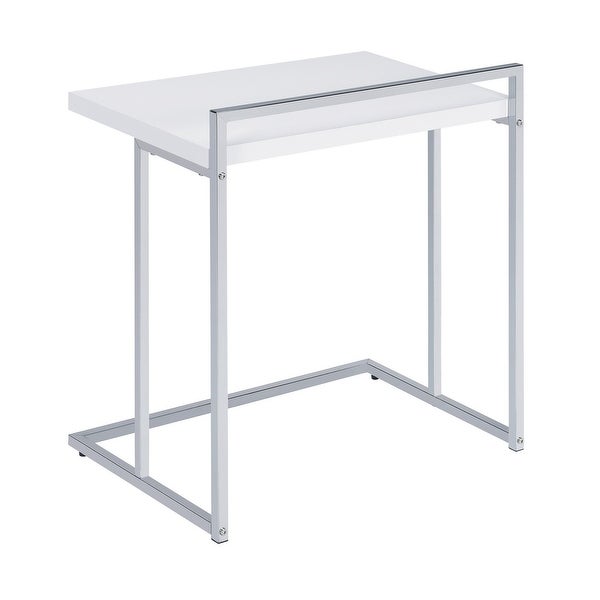 Dey 27 Inch Modern C Side Table， Gloss White Wood Top， Chrome Metal Base