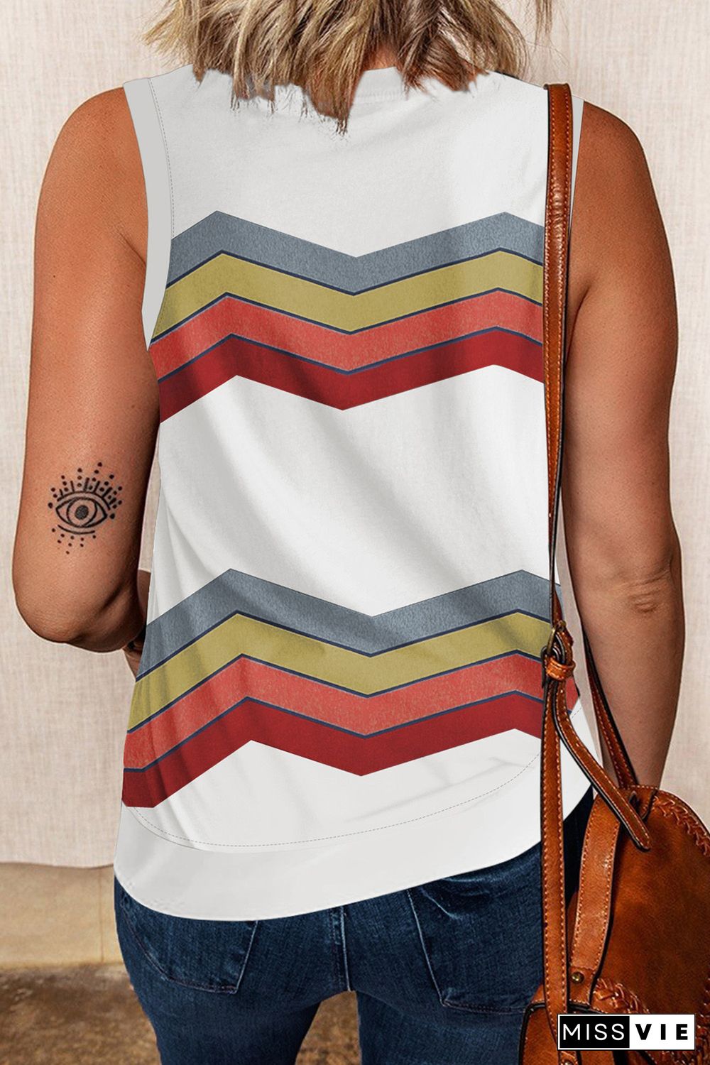 White Crew Neck Colorblock Stripes Tank Top