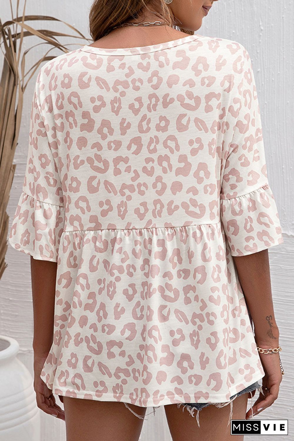 Floral Print V Neck Button Ruffle Blouse Wholesale