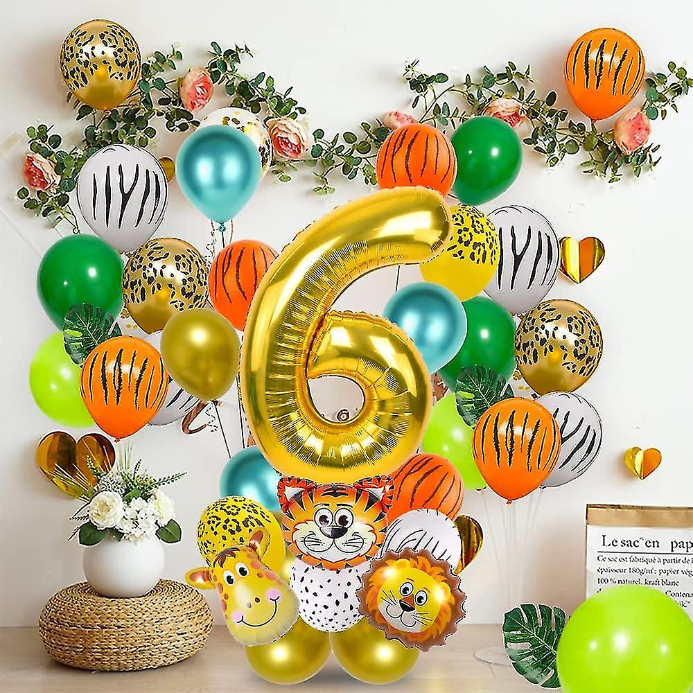 Jungle Safari Animal Balloons Sets Gold Large Numbers Balloons Wild Animals Jungle Balloons For Animal Themed Birthday Party Decorations Baby Shower S