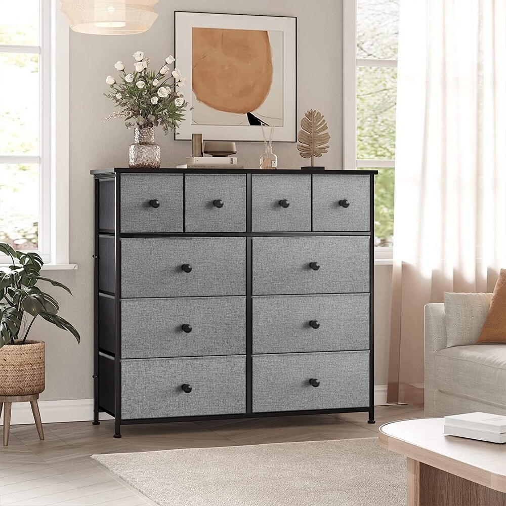 10 Drawer Dresser for Bedroom Chest of Drawers Closets Storage Units Organizer Large Capacity Steel Frame Wooden Top