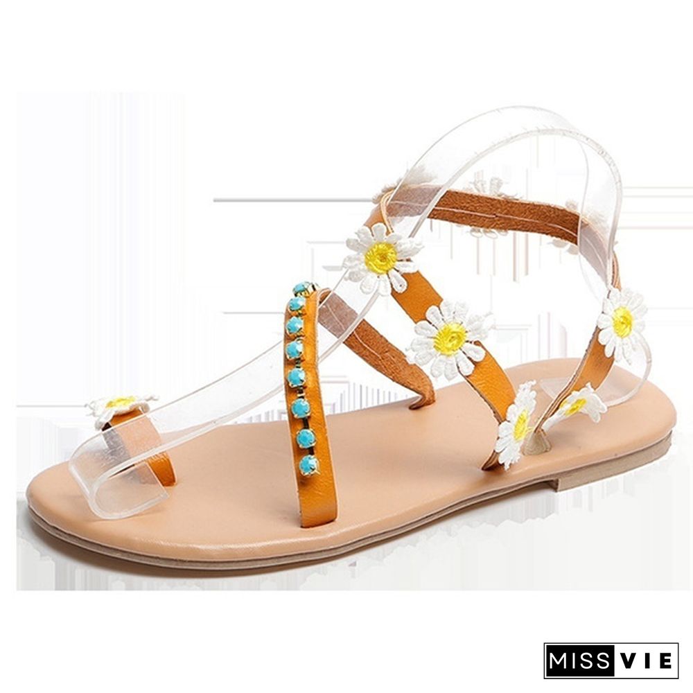 Plus Size Women Shoes Flat Heels Shoes Fashion Female Comfortable Sweet Floral Boho Beach Sandals