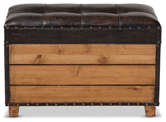 Baxton Studio Marelli Faux Leather and Wood Storage Ottoman in Brown Set of 2   Rustic   Footstools And Ottomans   by Ezmod Furniture  Houzz