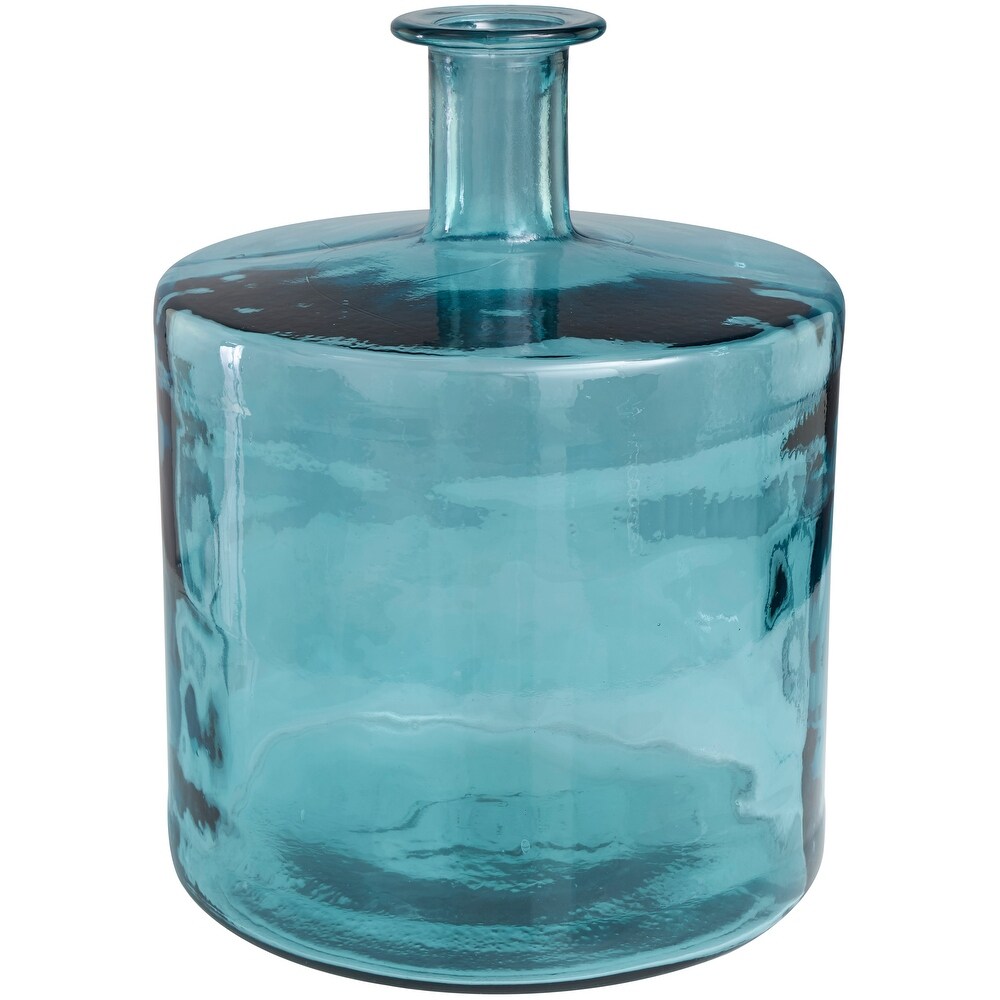 Teal Recycled Glass Spanish Bottleneck Vase