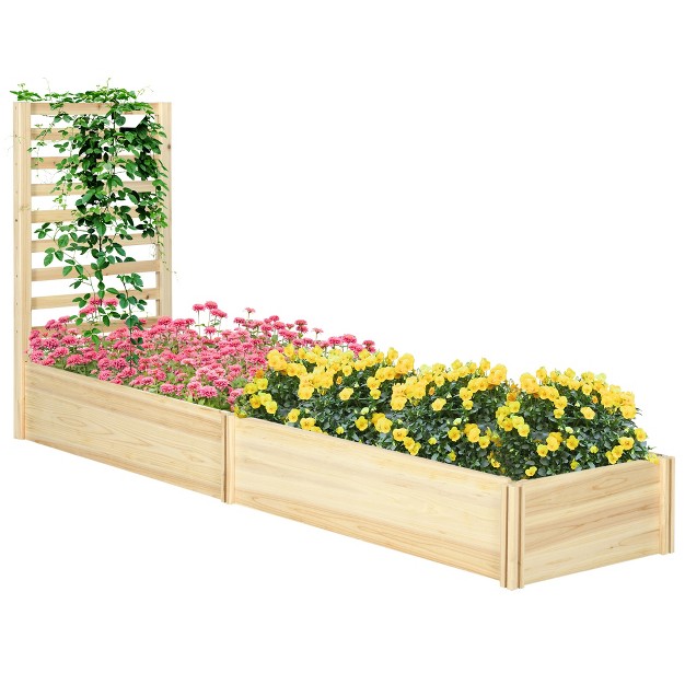 Outsunny 43 In Raised Garden Bed With Trellis For Vine Climbing， Wooden Planters For Outdoor Plants， Vegetables， Flowers， Herbs， Natural