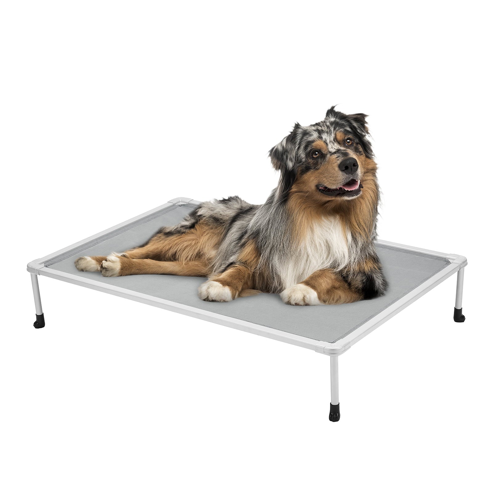 Veehoo Chewproof Dog Bed， Cooling Raised Dog Cots with Silver Metal Frame， Medium， Silver Grey