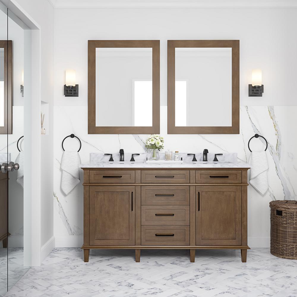 Home Decorators Collection Sonoma 60 in W x 22 in D x 34 in H Bath Vanity in Almond Latte with White Carrara Marble Top