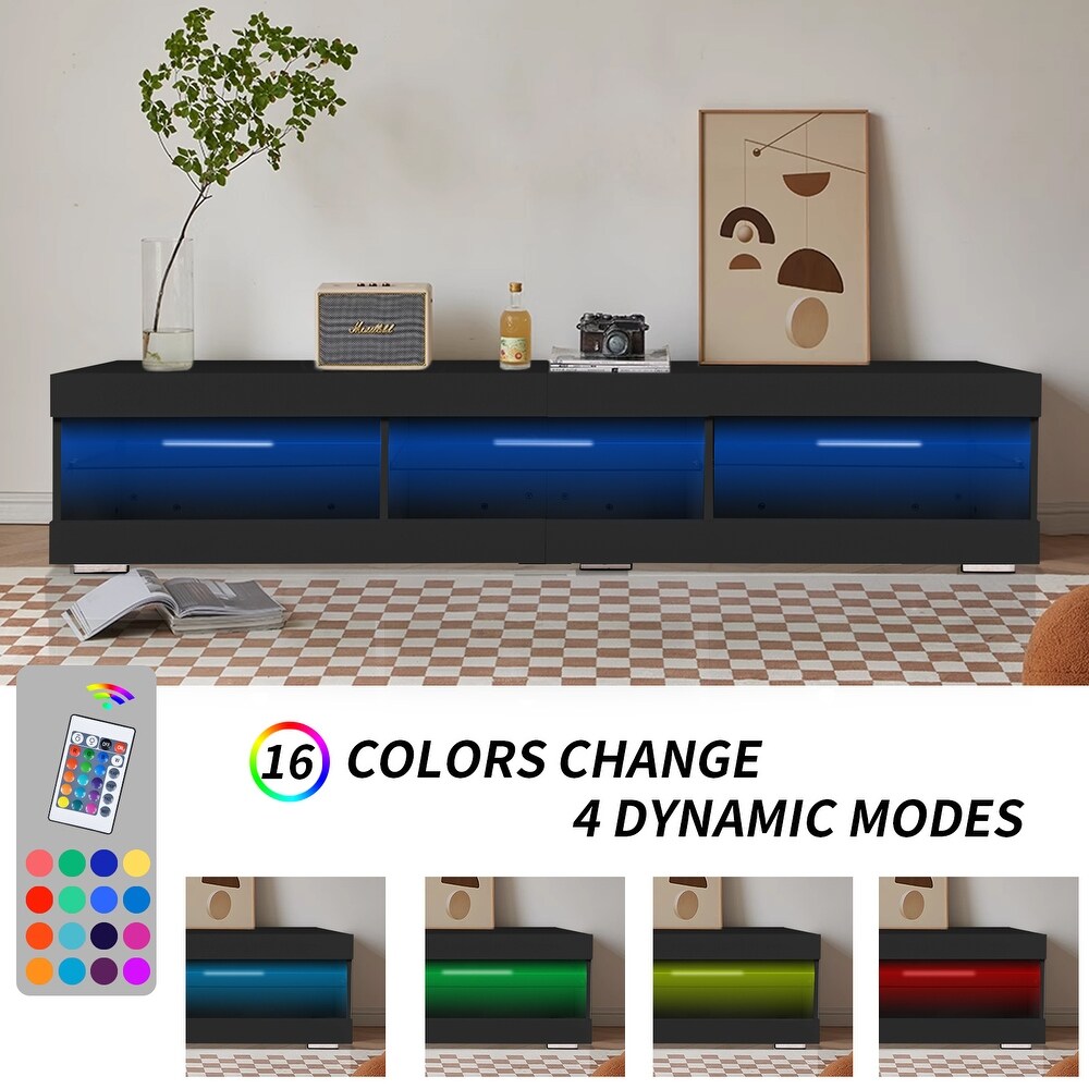 Modern LED TV Stand Entertainment Center with Storage and Glass Shelves High Glossy TV cabinet Table for Living Room Bedroom