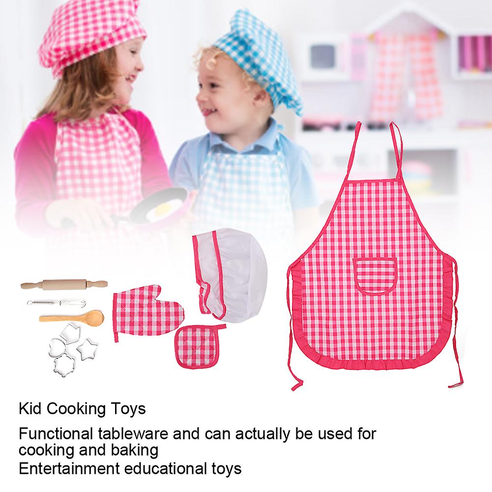 Diy Kid Cooking Baking Set Kitchen Role Play Apron Children Cooking Toys Giftred Plaid Kitchen Baking Set 11pcs