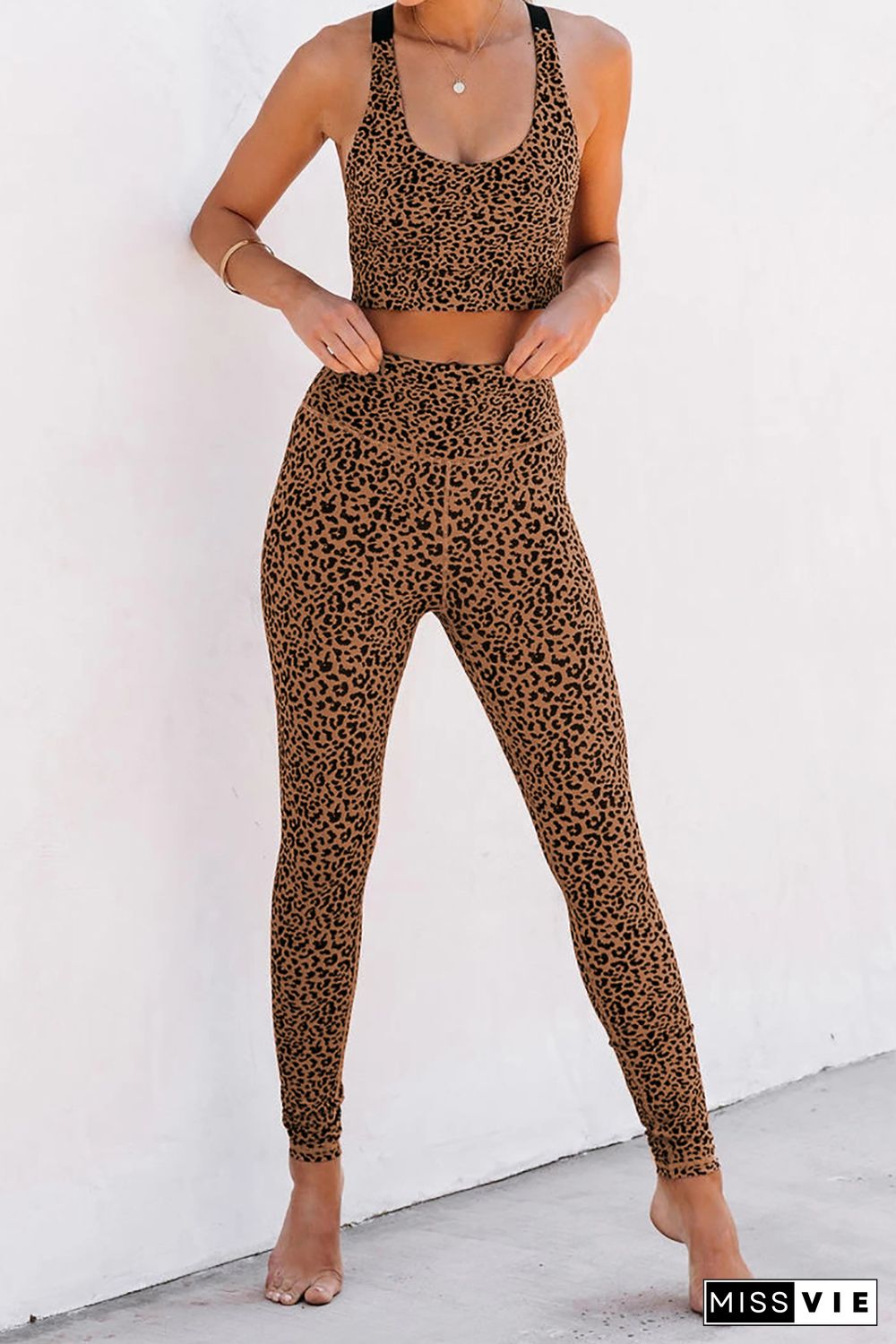 Brown Cheetah Print Sport Bra Pants Set