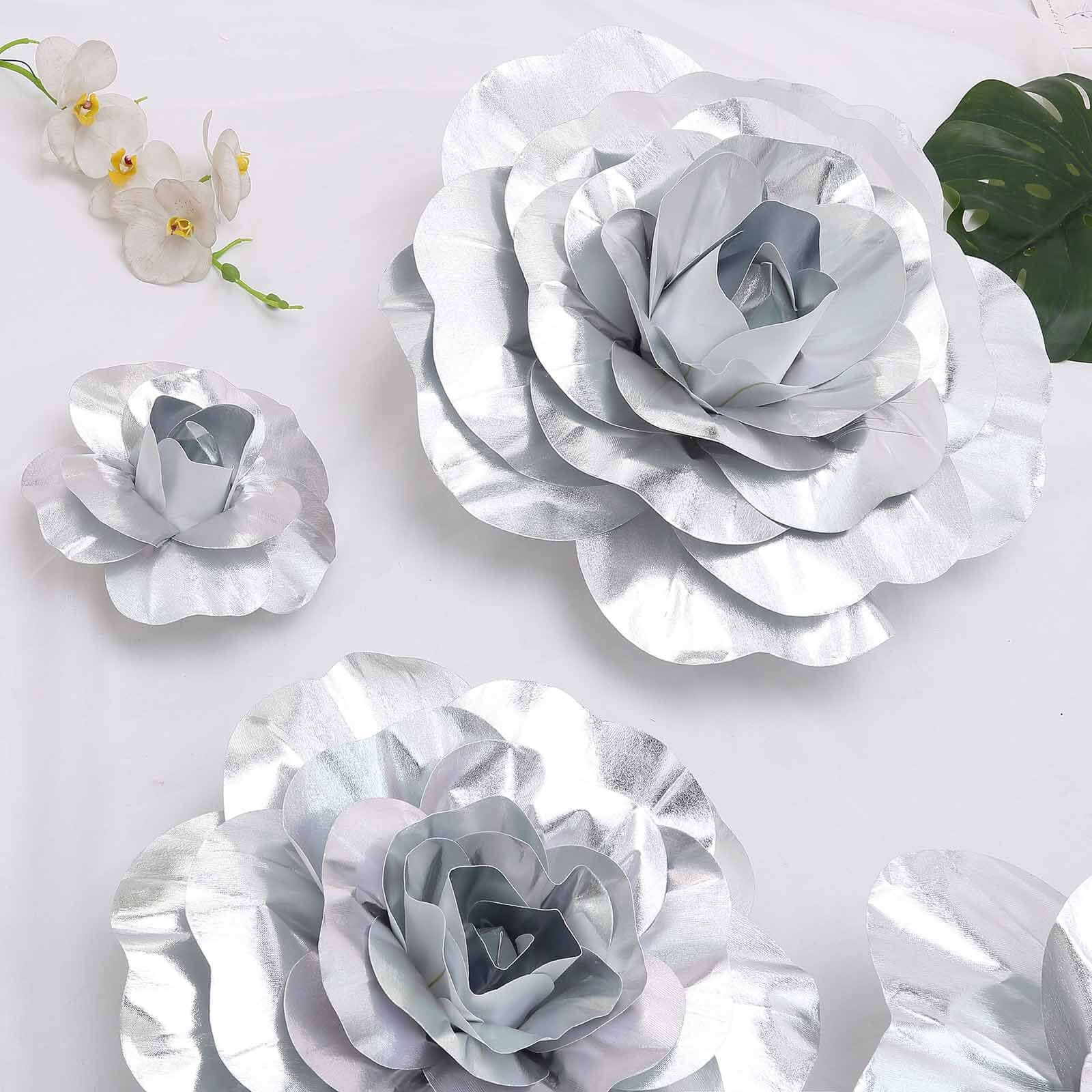 2 Pack Large Silver Real Touch Artificial Foam DIY Craft Roses 24