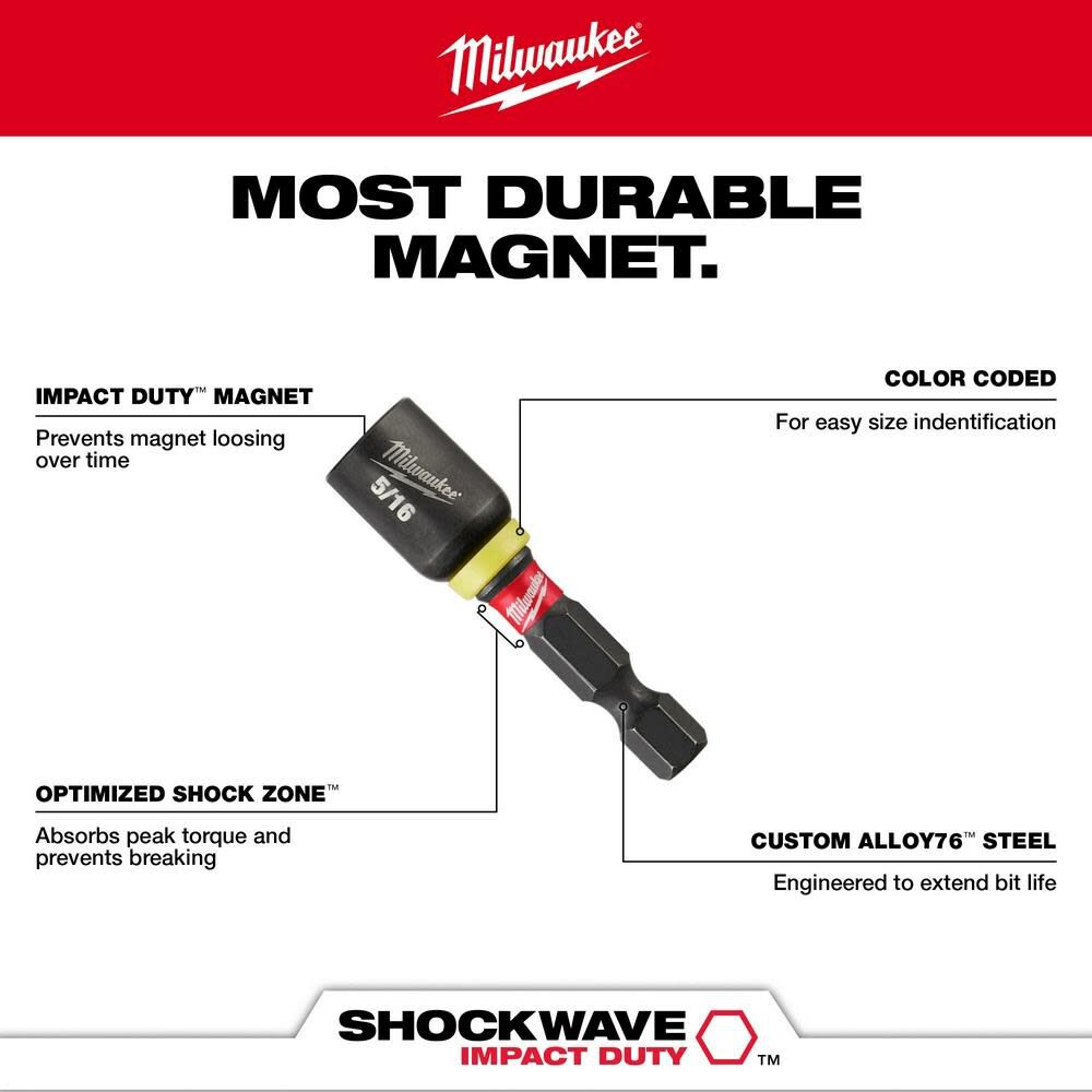 MW SHOCKWAVE Impact Duty 1/4 x 1-7/8 Magnetic Nut Driver 3PK 49-66-4522 from MW