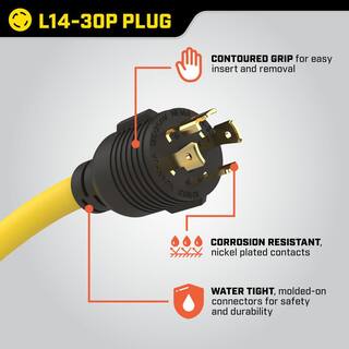 Champion Power Equipment 25 ft. NEMA L14-30P to L14-30R Generator Cord in Yellow 100395