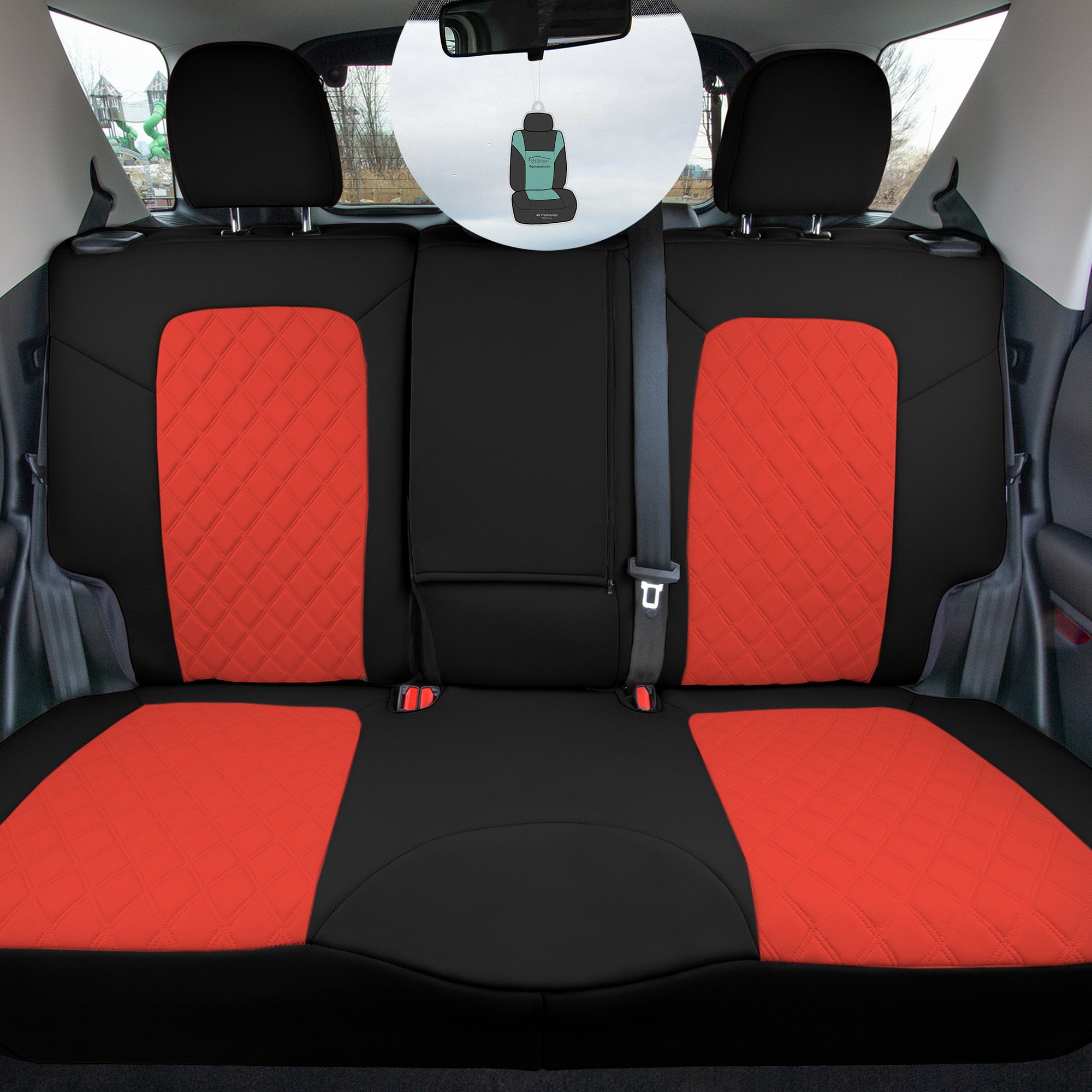 FH Group AFCM5018RED-REAR Red Neoprene Custom Car Seat Cover For 2018-2023 Ford Bronco Sport with Air Freshener