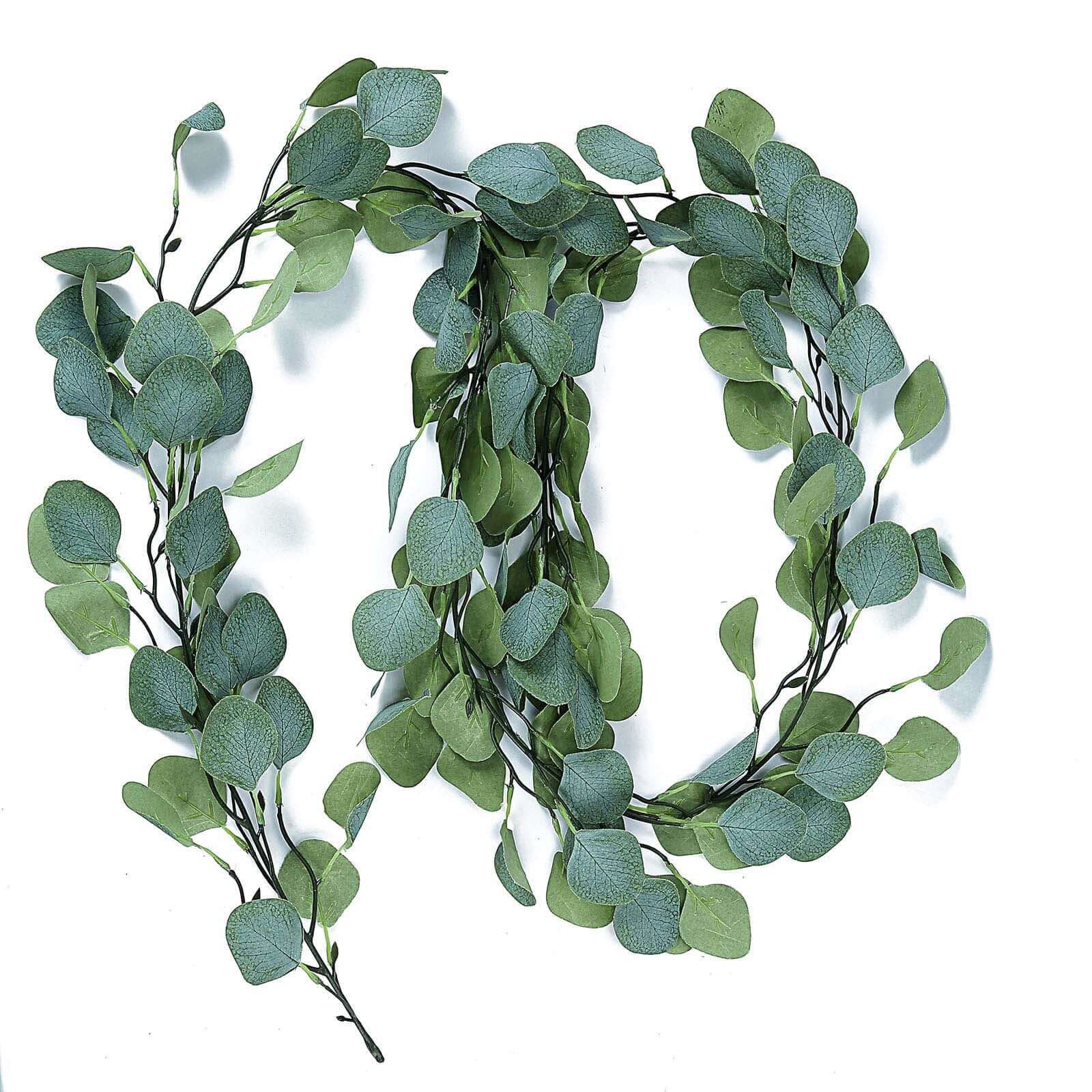 Frosted Green Artificial Silk Eucalyptus Leaf Garland Vine 6.5ft