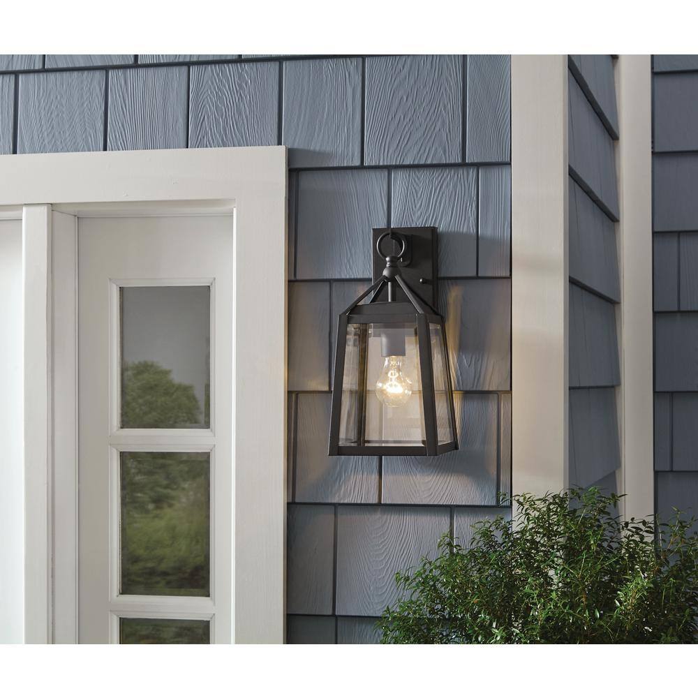 Home Decorators Collection Blakeley Transitional 1-Light Black Outdoor Wall Light Fixture with Clear Beveled Glass W 09905