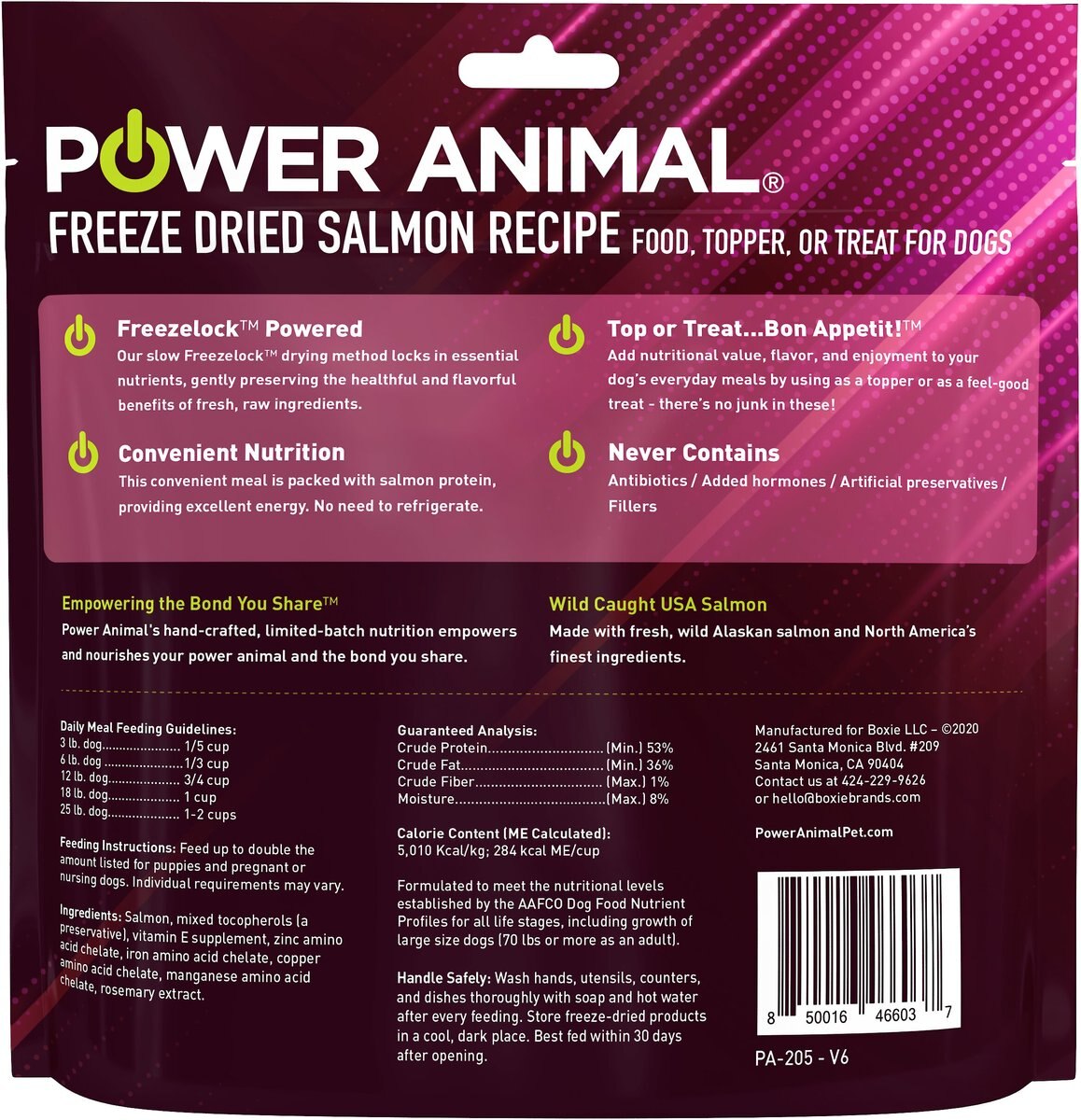 POWER Animal Salmon Recipe Freeze Dried Dog Food， 4.2-oz bag