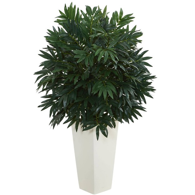 X 22 Artificial Double Bamboo Palm In White Tower Vase - Nearly Natural