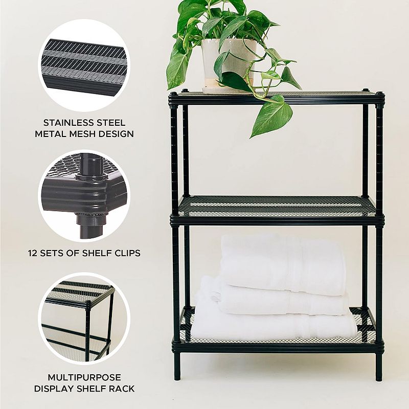 Design Ideas Meshworks 3 Tier Full-size Metal Storage Shelving Unit Rack， Black