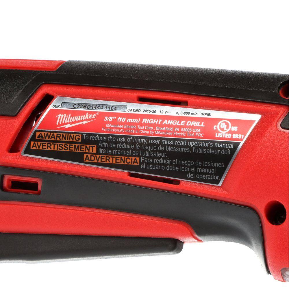 MW M12 12-Volt Lithium-Ion Cordless 38 in. Right Angle Drill  M12 2.0 Ah Battery 2415-20-48-11-2420