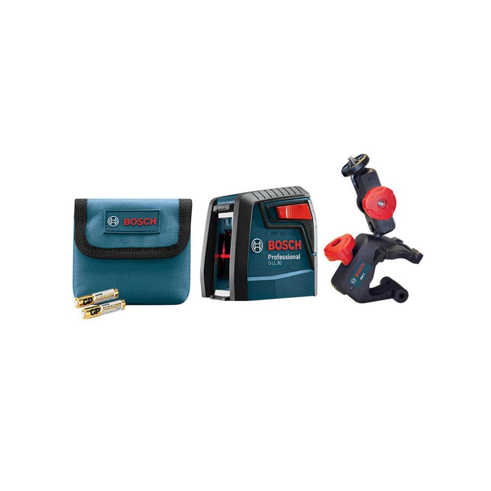 Bosch 30 ft. Cross Line Laser Level Self Leveling with 360 Degree Flexible Mounting Device and Carrying Pouch GLL 30 S